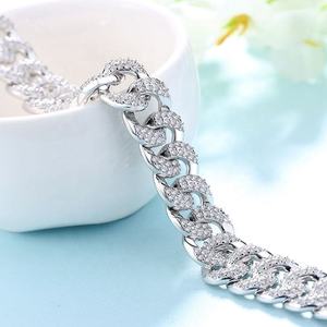 Trending S925 Sterling Silver Cuban Link Bracelet Fine Jewelry Bracelet White Gold ZIRCON Cuba Chain Bracelet for <b>Men</b> - Product Image 2