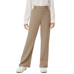 Pantalones de Vestir para Niñas, Color Caqui, Pierna Ancha, Uniformes Escolares, Tejido Elástico, Cintura Alta, Estilo Campana - Product Image 5