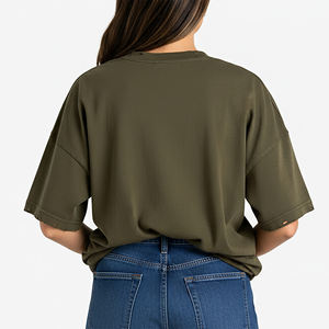 T-shirt décontracté pour femme, 100% coton, coupe ample, épaules tombantes, couleur unie, fabrication sur mesure OEM/ODM, haute qualité. - Product Image 5
