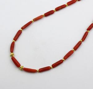 Collar de cuentas de coral rojo italiano natural liso en forma de tubo, 20 pulgadas de longitud, collar de cuentas de coral italiano mediterráneo, cuentas de piedra. - Product Image 2