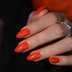 BTARTBOX Faux Ongles d'Halloween en Gros Courts Amande Gel Doux Orange Citrouille Effet Œil de Chat Scintillant en Vrac Premium à Coller - Product Image 1