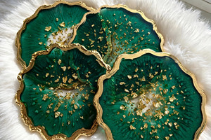 Sous-verres ronds en résine moulée à la main, aspect marbre transparent, coloris personnalisé, artisanat du Paradis de l'Uttar Pradesh - Product Image 6
