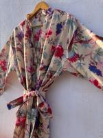 Robe Kimono d'été de luxe 100% Coton Respirant à Motifs Floraux pour Femme, Peignoir de Demoiselle d'honneur, Robe de Chambre, Peignoir de Spa, Peignoir de Plage, Vêtement de Nuit