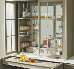 Buffet minimaliste moderne en bois de mahogany massif blanc avec vitrine de présentation en verre pour cuisine, salon et chambre - Product Image 3