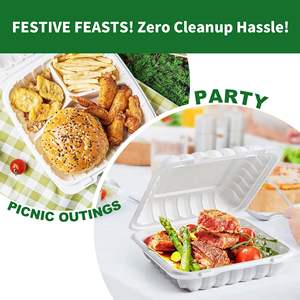 Home Richfull Heavy-Duty Waterproof <b>Plastic</b>-Lined Clamshell Disposable Biodegradable Eco-Friendly Bagasse Leakproof Potato Chips - Product Image 6