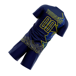 Custom Sublimated <b>Soccer</b> Jersey Set Unisex Navy Blue Yellow Moisture Wicking Short Sleeve Athletic Fit Team Name Number Front - Product Image 3