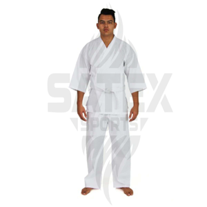 Ensemble d'uniformes de karaté blancs Satex avec ceinture, légers, élastiques, respirants, séchage rapide, polyester/coton, logo personnalisé, haute qualité - Product Image 1