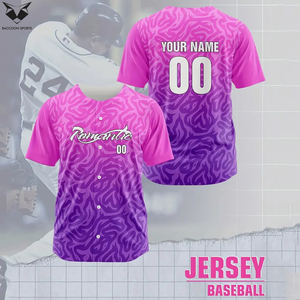 Servicio OEM ODM, Jersey de Béisbol Personalizado de Alta Calidad para Adultos, Degradado Morado y Rosa, Transpirable, 100% Poliéster, Impresión Digital - Product Image 5