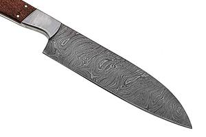 Couteau de chef japonais artisanal en acier Damas avec manche en bois de rose et étui en cuir – Hachoir de cuisine en acier au carbone en promotion - Product Image 3