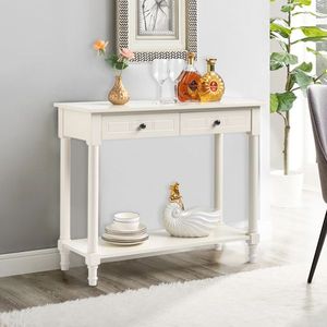 Table console blanche crème à 2 niveaux avec 2 tiroirs pour entrée canapé canapé cuisine étagères de rangement pour meubles de salon - Product Image 1