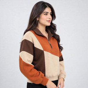 Sweat-shirt demi-zip pour femme de haute qualité, en tissu polaire doux premium, col au design moderne, coupe décontractée, vêtements personnalisés, vente en gros OEM - Product Image 5