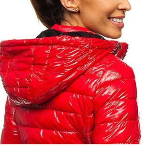 Veste matelassée rouge unie brillante pour femme, résistante à l'eau et au vent, prête à porter en extérieur - Product Image 5