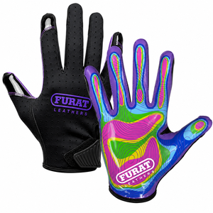 Gants de football FURAT LEATHERS Heat Map Doom Speed Receiver à doigts complets, en silicone, imprimés par sublimation, anti-humidité, avec fermeture auto-agrippante - Product Image 1