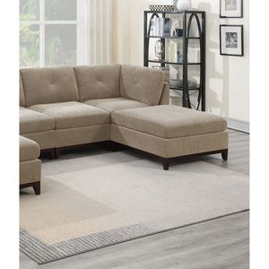 Ciniglia cammello tessuto 6pc Set di mobili soggiorno U-seczionale divano 2 cunei angolari 2 poltrone senza braccia 2 chiuffati ottomani esposti - Product Image 5