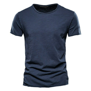 T-shirts décontractés pour hommes 2022 en coton tricoté à manches courtes, coupe ajustée, col rond, impression sérigraphique, couleur unie, élégants et respirants - Product Image 2