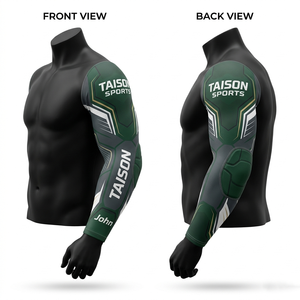 Mens American Football <b>Arm</b> <b>Sleeve</b> 220 GSM Polyester Spandex <b>Compression</b> Fabric Red Black Panel Design Sublimation Custom Logo - Product Image 5