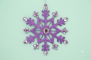 Ornement suspendu pour arbre de Noël en forme de flocon de neige violet pailleté, décoration intérieure, style traditionnel, flocon de neige en métal - Product Image 2