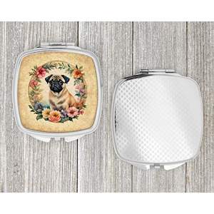 Fawn Pug Flowers Miroir de maquillage de voyage compact Cadeau de conception de poche pliant pour femmes et filles - Product Image 4