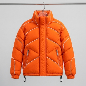 Men's Orange Puffer Jacket <b>Stand</b> Collar Winter <b>Coat</b> Zip Up Outdoor Streetwear Custom Private Label OEM ODM - Product Image 1