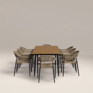 Juego de Mesa de Comedor Rectangular Resistente y Minimalista con Ocho Sillas Cómodas para Restaurante o Uso en Exteriores - Product Image 3