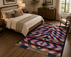 Sanandaj Style Vintage Kilim Rug Authentic <b>Wool</b> Carpet Traditional Design Artisan <b>Crafted</b> Home Decor Area Rug - Product Image 3
