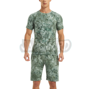 Ensemble de shorts décontractés pour hommes, style hiver, jacquard, t-shirt à manches courtes, ensemble de survêtement uni, 2 pièces, 100% coton - Product Image 1