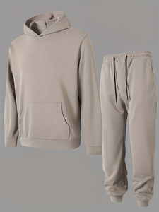 Men's Solid Color Hoodie Sweatshirt Set 2-Piece Casual Tracksuit Custom Logo Print Front <b>Back</b> Winter Wear 100% Cotton Quick Dry - Product Image 3