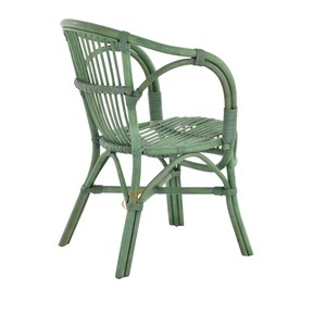 Chaise de salle à manger en rotin vert tropical de luxe avec accoudoirs, fauteuil en osier artisanal pour restaurant haut de gamme, café, boutique de meubles - Product Image 3