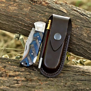 Cuchillo Plegable Recto de Acero de Damasco Premium con Mango Personalizado OEM, Cuchillo de Bolsillo Utilitario para Camping y Exteriores, Grado Industrial, Venta al por Mayor - Product Image 4