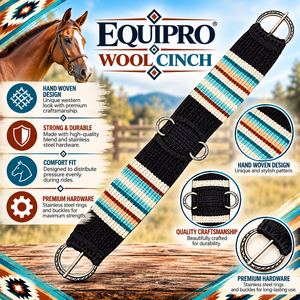 EQUIPO Correa de Cuello para Caballo con Cuero y Lana, Anillos Metálicos Ajustables, Diseño Personalizable a Rayas en Negro, Azul y Beige - Product Image 2