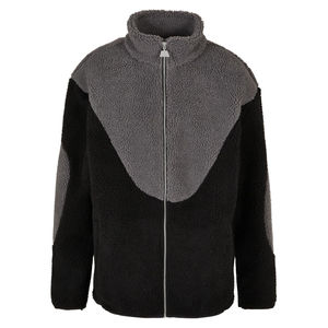 Veste zippée classique personnalisée en polaire sherpa noir et gris asphalte, col montant, poches avant inférieures, chaude pour l'hiver, vente en gros - Product Image 1