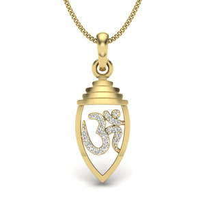 Pendentif Om en or jaune avec diamants taillés rondes brillantes, style religieux, bijoux unisexe - Product Image 1