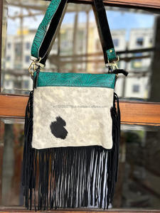 Femmes Unique Style occidental usiné peau de vache fourrure cuir frange sacs à bandoulière en relief couleur impression Vintage bandoulière mode dame - Product Image 4