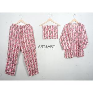Conjunto de Pijama de Algodón 100% con Estampado Floral para Mujer, Manga Larga, Cuello en V, Cintura Elástica, Ropa de Dormir Informal, Suave y Transpirable, ART&ART Primavera - Product Image 1