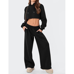 Pantalon de jogging ample en molleton uni pour femme, coupe droite, jambe large, taille basse, avec cordon de serrage, décontracté - Product Image 3