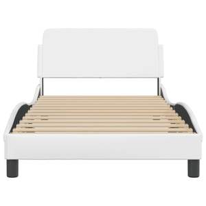 Cadre de lit double en similicuir blanc, rembourré avec du contreplaqué métallique et du bois d'ingénierie, style moderne - Product Image 4