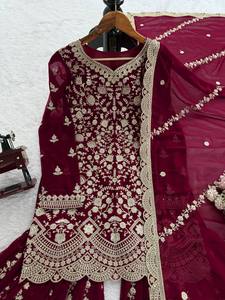 AARIKA TEXTILE Radiant Faux Georgette Embroidered Top Sharara Set Sequins Thread Lace Dupatta Quick Dry <b>Wedding</b> Festive Ethnic - Product Image 6