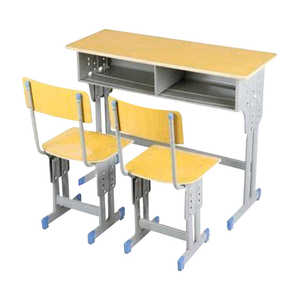 Bureau et chaise double LF 0407 au design minimaliste, en bois, réglables pour usage scolaire - Product Image 1