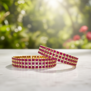 Fine Gold Bangles with <b>Ruby</b> and White American Diamond Studs - Product Image 2