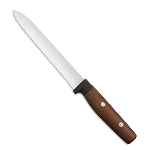 5 Inch Serrated Utility Knife Stainless Steel Sharp Blade Brown <b>Wood</b> Handle Double Rivet Multipurpose Kitchen <b>Slicing</b> Knife - Product Image 3