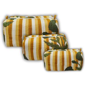 Quilted Cotton Travel & Daily Use <b>Drawstring</b> <b>Toiletry</b> <b>Bag</b> Set of 3 Makeup <b>Bag</b> WashBag - Product Image 1