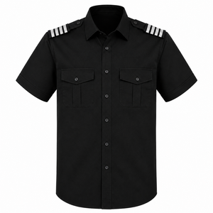 Camisa Polo Negra de Manga Corta para Hombre con Franjas en los Hombros, Dos Bolsillos en el Pecho, Poliéster/Algodón, Ropa Casual - Product Image 1