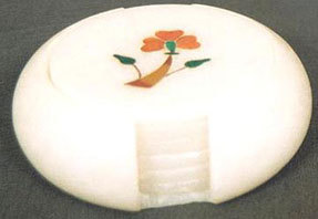 Best Designer Handmade Beautiful <b>White</b> Marble With Pink Inlay Mother Of Pearl Round Shape <b>Coaster</b> Set For Home And Hotel Decor - Product Image 5