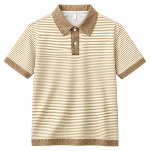 Polo de Manga Corta para Hombre, Color Rosa a Rayas, Cuello y Puños en Contraste, Corte Regular Informal - Product Image 3