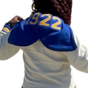 Sudadera con Capucha Sigma Gamma Rho Prep SGRho Crema, Azul y Dorado, Prenda Griega Premium Unisex para Hermandad - Product Image 4