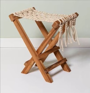 Wholesale Lightweight <b>Stackable</b> Bamboo Stool Blue Crochet Seat Pink Heart Tassels Modern Design Home Furniture Bone Inlay - Product Image 5