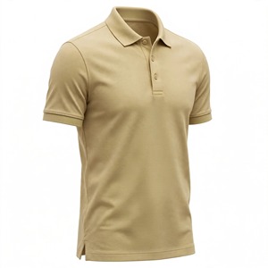 <b>Men's</b> <b>Khaki</b> Short Sleeve Pique Polo <b>Shirt</b> Solid Color Casual Breathable Knitted Regular Fit - Product Image 5