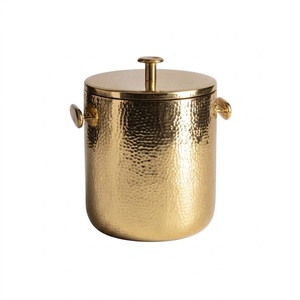 Trending 2026 Design Round Hammered Gold Metal Ice Bucket with Handles Handmade Glam Party Decor Beverage Cooler - Product Image 5