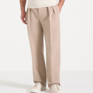 Pantalon de jogging droit en coton beige pour homme, taille élastique, coupe décontractée élégante, poids moyen, grande taille, hiver - Product Image 1