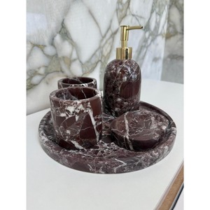 Luxury Marble Bathroom Set Three-Piece Round Soap Dispenser <b>Toothbrush</b> <b>Holder</b> Tray Easy To Clean - Product Image 4